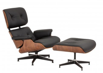 Fotogalerie: KŘESLO insp EAMES S PODNOŽKOU SVĚTLÝ OŘECH / ČERNÁ KŮŽE